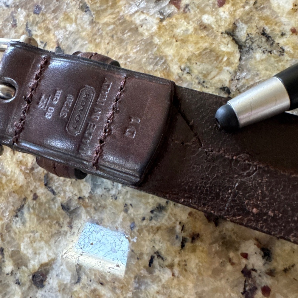 Coach 3720 Mens Dark Brown Leather Belt 80cm 32 Made in Italy Silver Buckle - Picture 5 of 9
